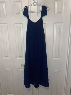 sofia by sofia vergara Navy Smocked Maxi Dress with Ruffle Straps